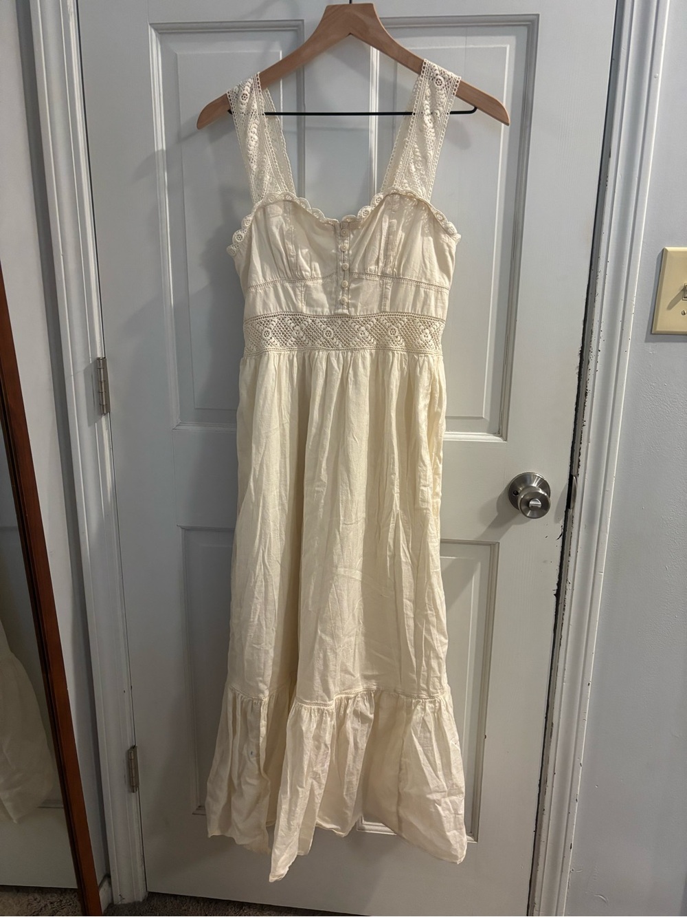 American Eagle Outfitters Catie Corset Cream Lace-Trim Button Front Dress